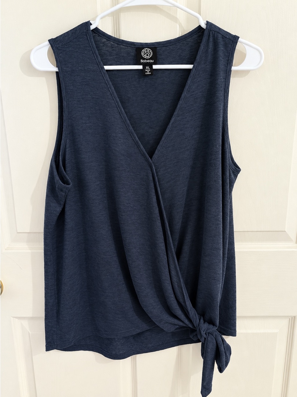 3 for $20  1X Navy Faux Wrap Side Tie Sleeveless Top Plus Size
